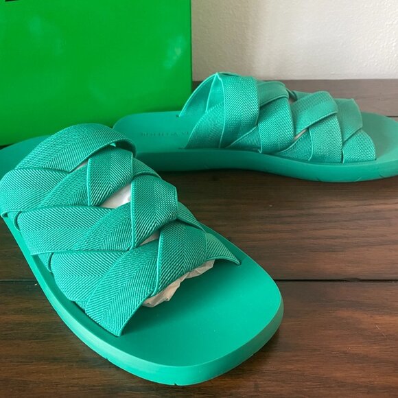 BOTTEGA VENETA 651402 Men's Slide Sandals Intrecciato Starfish Turquoise Blue - Picture 8 of 15